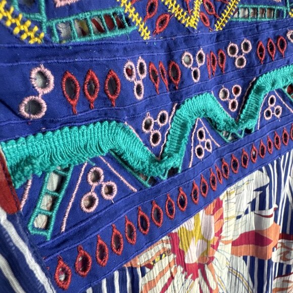 Soft Surroundings Women's Plus 1X Chiffon Tunic + Tank Embroidered Blue Multi Fl - Picture 7 of 12